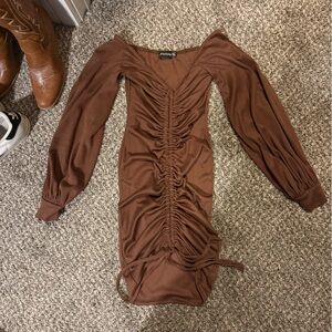 Ruched Brown Dress